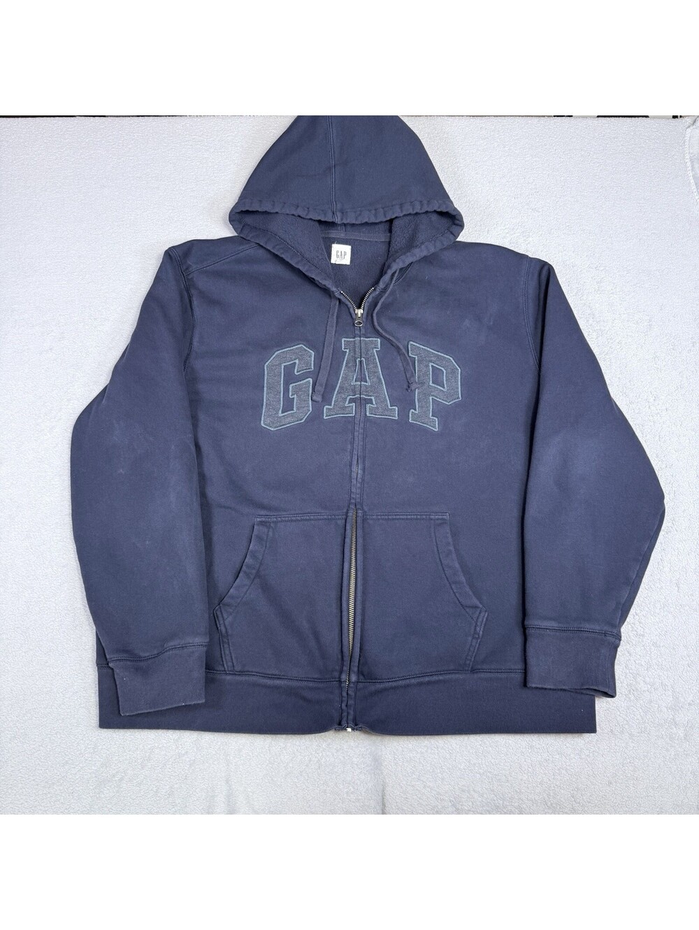 GAP Navy Blue Full Zip Hoodie Terry Cotton Pockets Gray Logo Women 2XLARGE